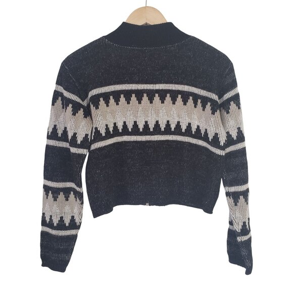 Vintage Womens Domani Geometric Knit Zip Up Cropped Sweater Size M Fall Preppy - Picture 2 of 5